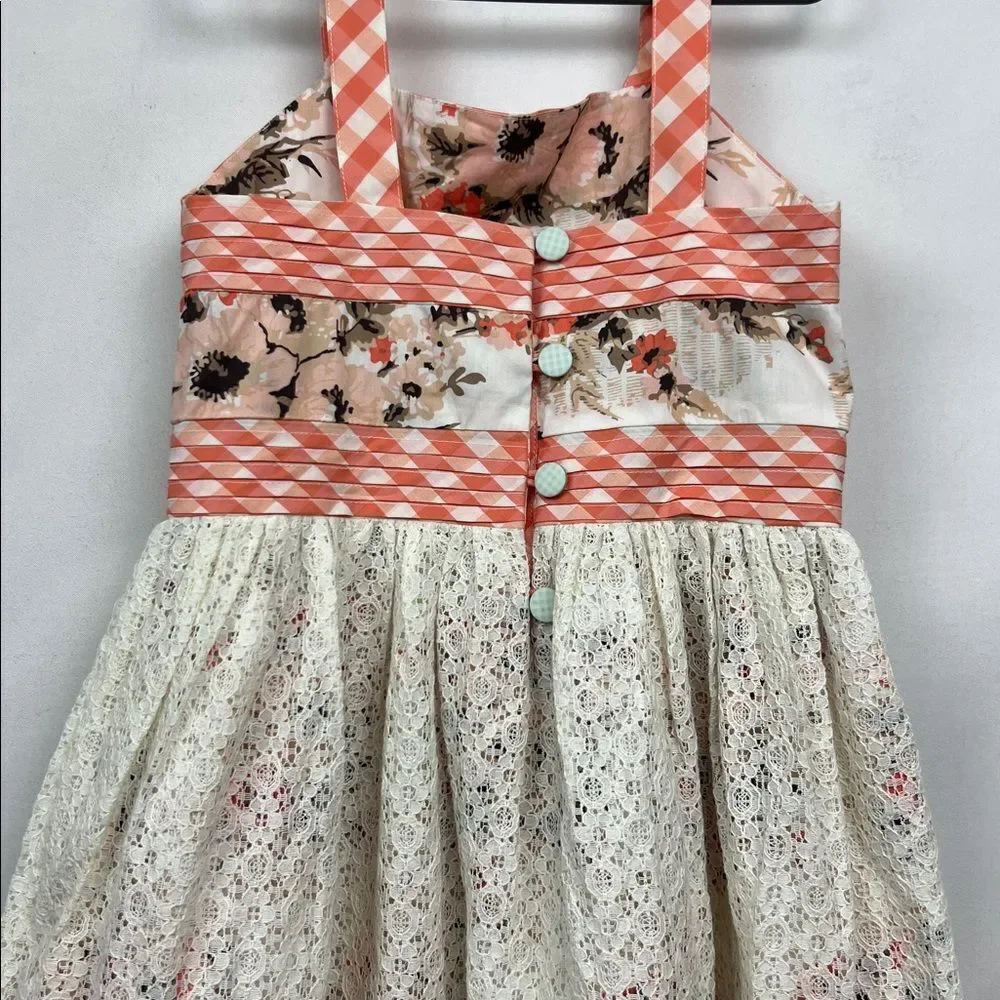 Matilda Jane ivory and orange floral sundress with lace overlay size 6 New!